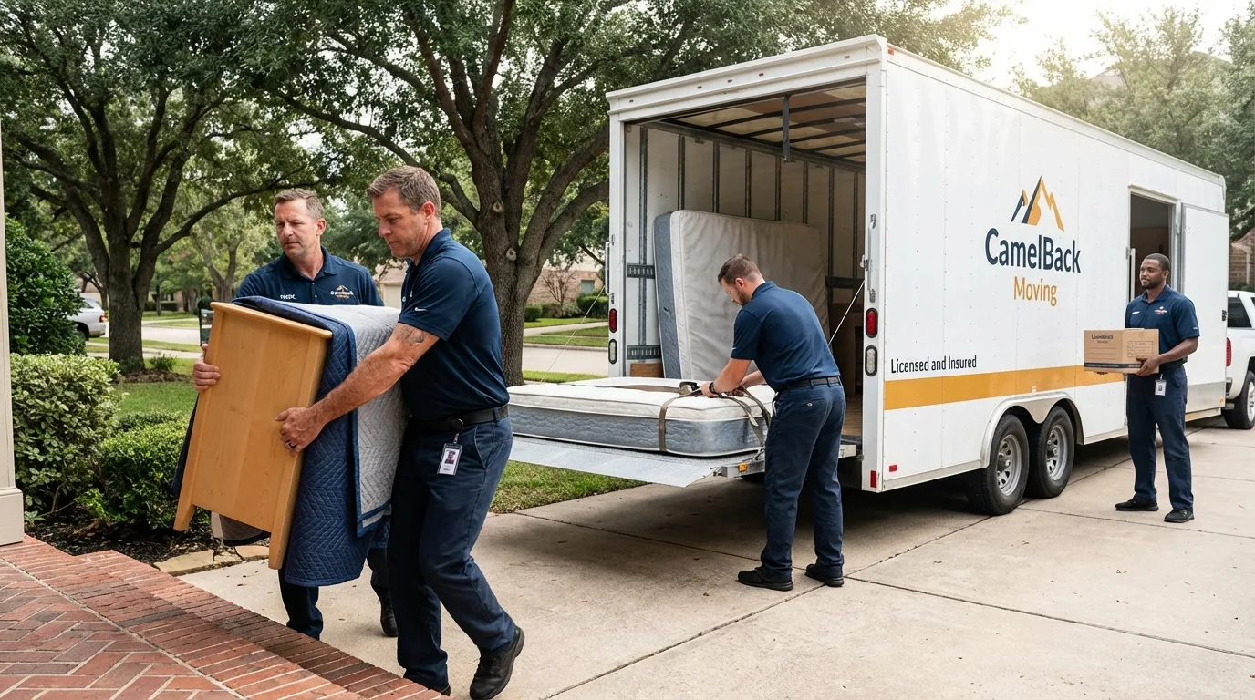 Crew loading residential truck for cross-state move from Amory, MS